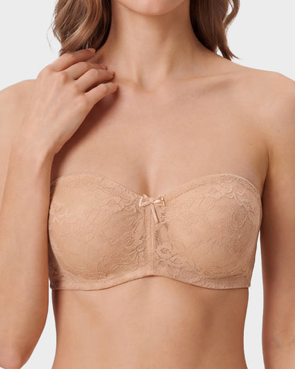 Women's No Padding Strapless Lace Bra Underwire Multiway See-Through