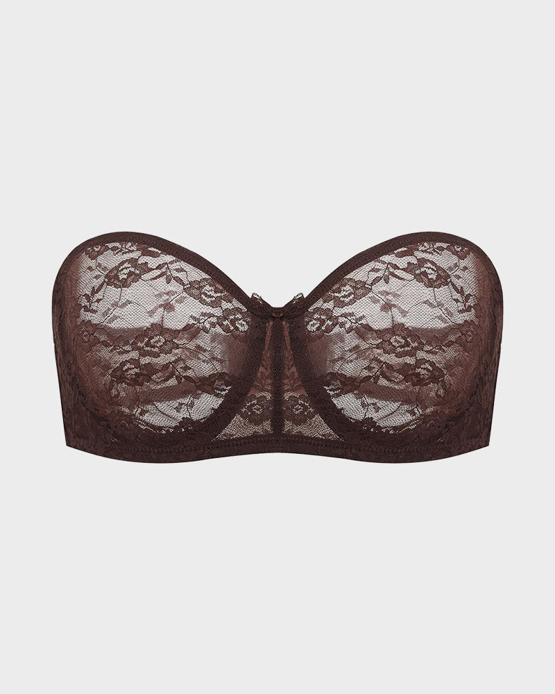 Women's No Padding Strapless Lace Bra Underwire Multiway See-Through