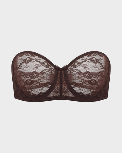 Women's No Padding Strapless Lace Bra Underwire Multiway See-Through