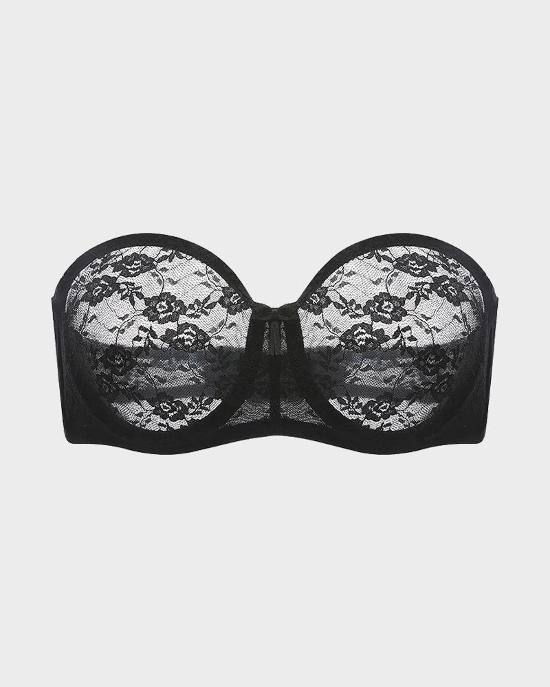 Women's No Padding Strapless Lace Bra Underwire Multiway See-Through