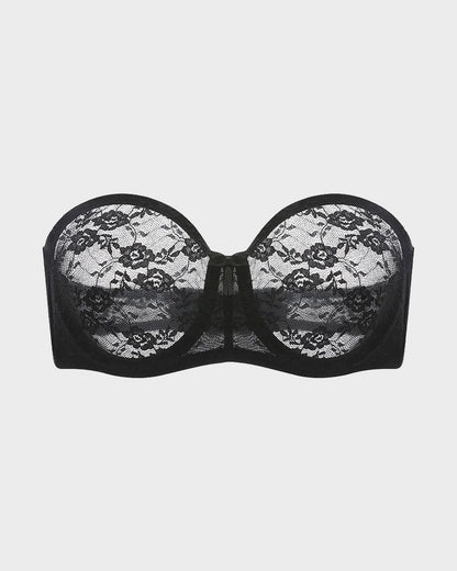 Women's No Padding Strapless Lace Bra Underwire Multiway See-Through