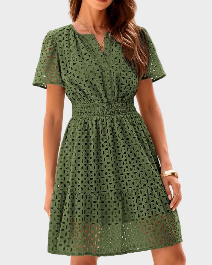 Women V Neck Lace A Line Summer Dress