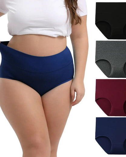 Plus Size Cotton Briefs 4-Pack, High-Waist Soft Everyday Underwear