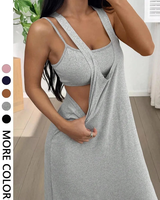 Women’s 2 Piece Tank & Cutout Maxi Dress Set Soft Stretch Double Strap