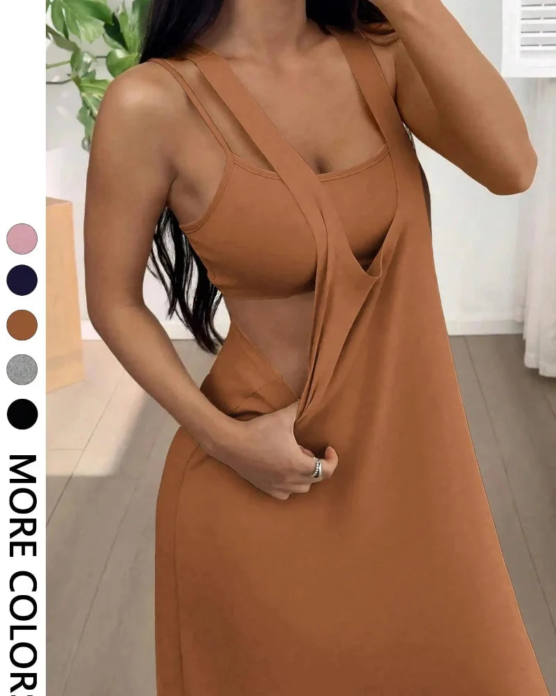Women’s 2 Piece Tank & Cutout Maxi Dress Set Soft Stretch Double Strap