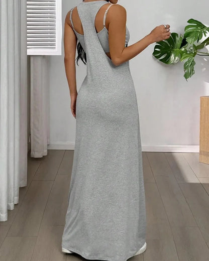 Women’s 2 Piece Tank & Cutout Maxi Dress Set Soft Stretch Double Strap
