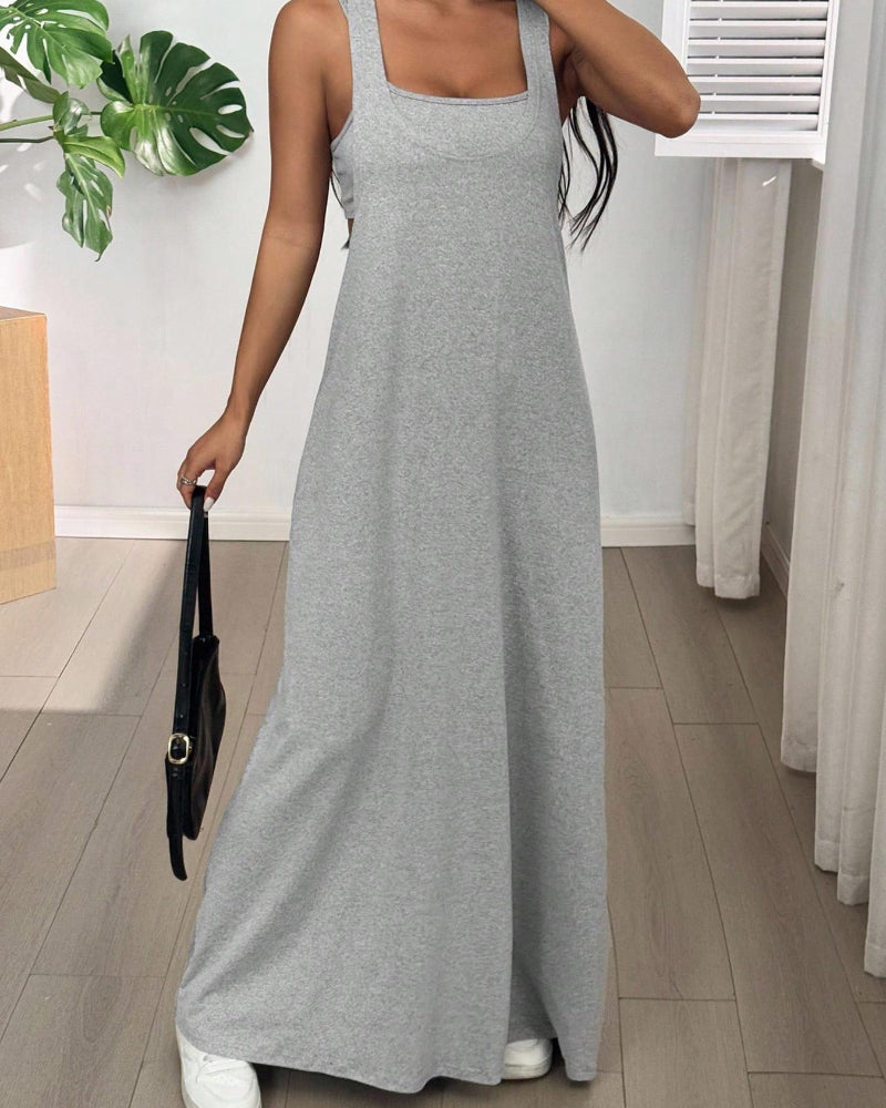 Women’s 2 Piece Tank & Cutout Maxi Dress Set Soft Stretch Double Strap