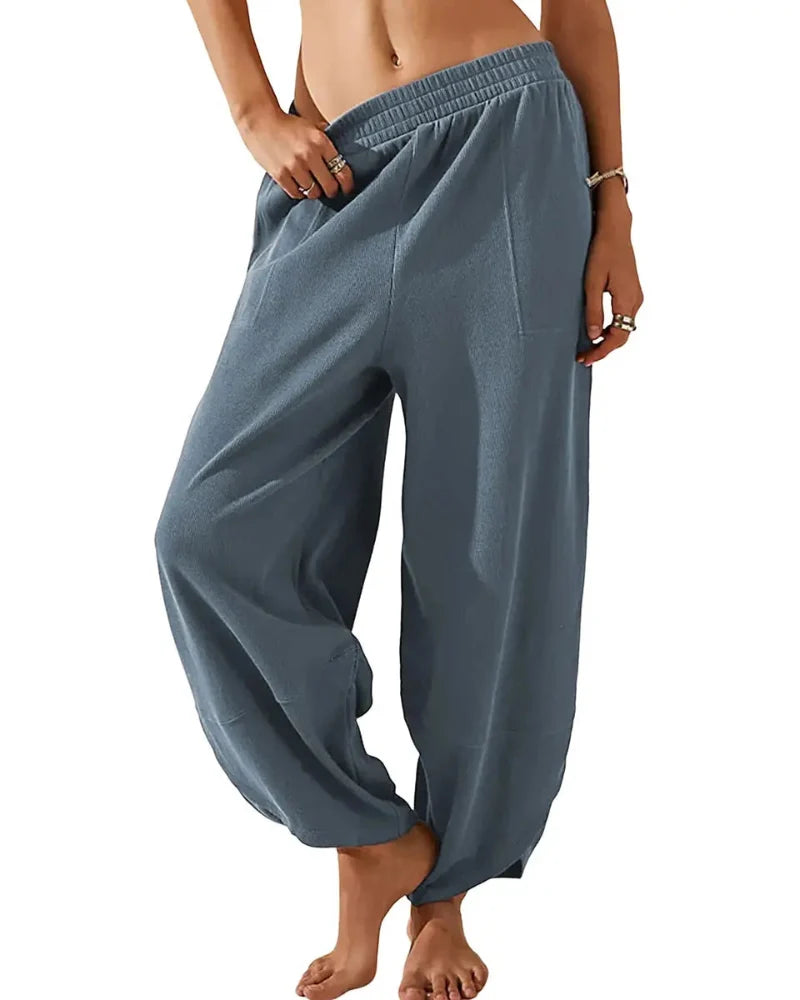 Women’s Baggy Wide-Leg Elastic Waist Pants with Pockets
