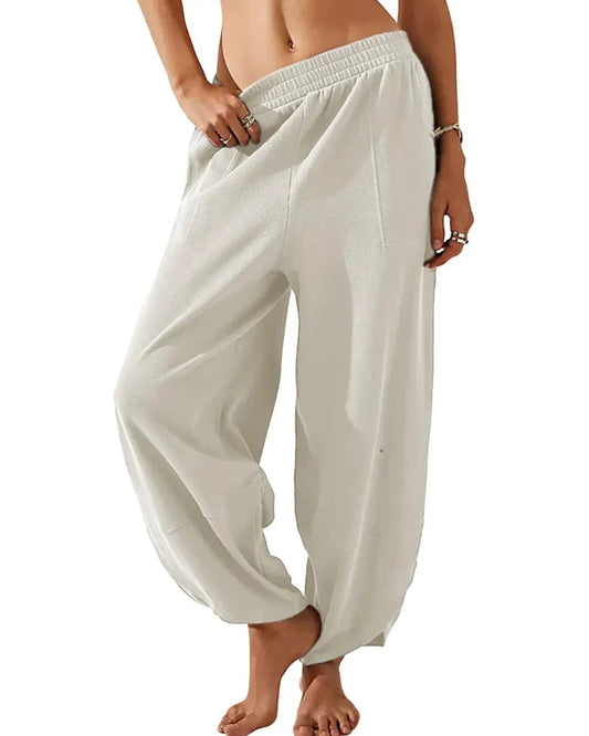 Women’s Baggy Wide-Leg Elastic Waist Pants with Pockets