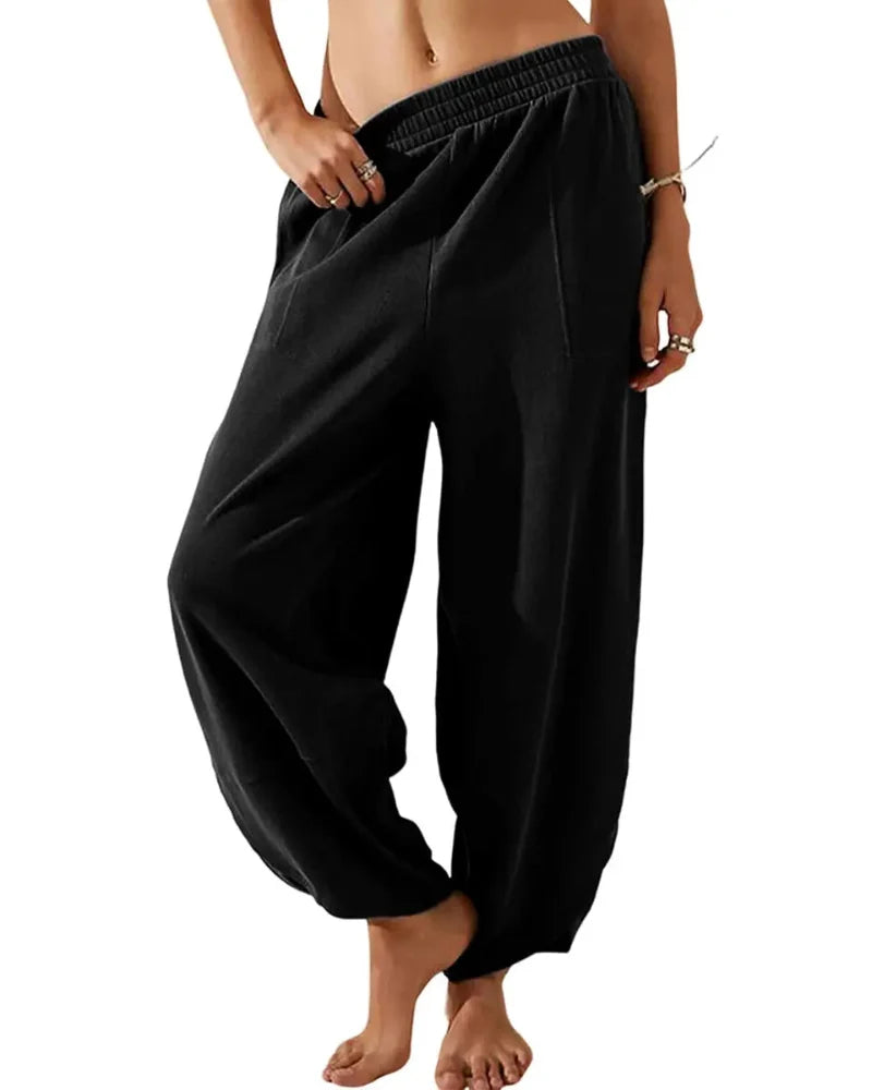 Women’s Baggy Wide-Leg Elastic Waist Pants with Pockets