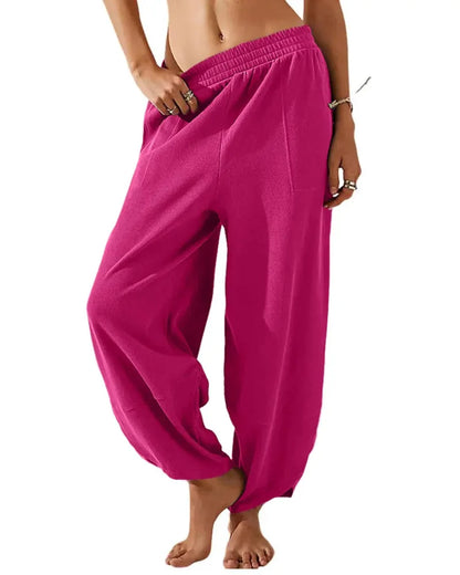 Women’s Baggy Wide-Leg Elastic Waist Pants with Pockets
