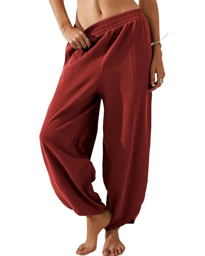 Women’s Baggy Wide-Leg Elastic Waist Pants with Pockets