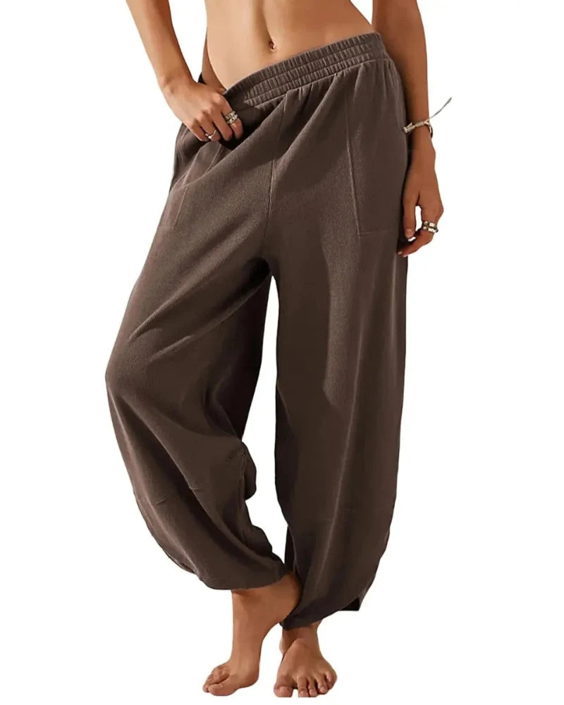 Women’s Baggy Wide-Leg Elastic Waist Pants with Pockets