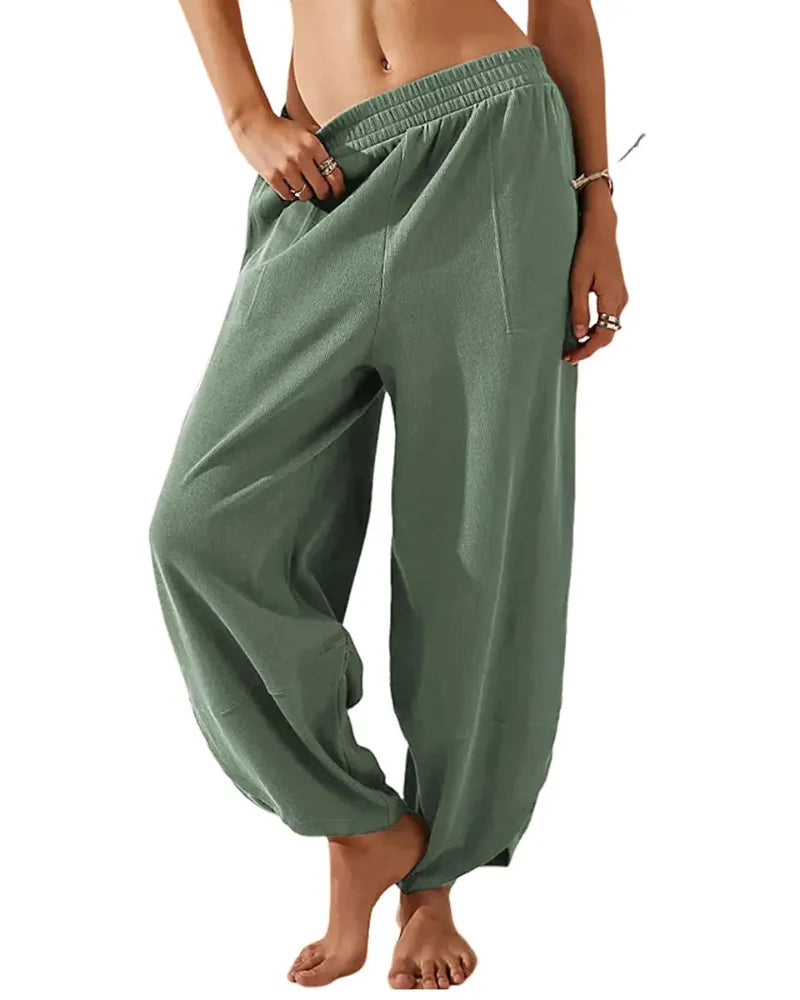Women’s Baggy Wide-Leg Elastic Waist Pants with Pockets