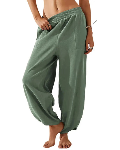 Women’s Baggy Wide-Leg Elastic Waist Pants with Pockets