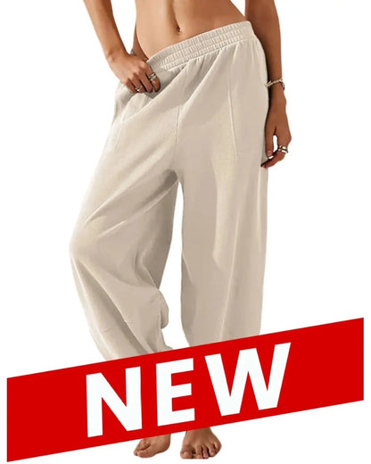 Women’s Baggy Wide-Leg Elastic Waist Pants with Pockets