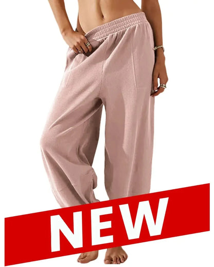Women’s Baggy Wide-Leg Elastic Waist Pants with Pockets