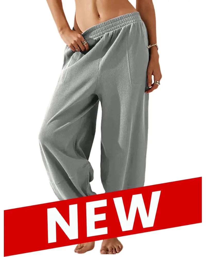 Women’s Baggy Wide-Leg Elastic Waist Pants with Pockets