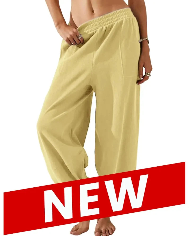 Women’s Baggy Wide-Leg Elastic Waist Pants with Pockets