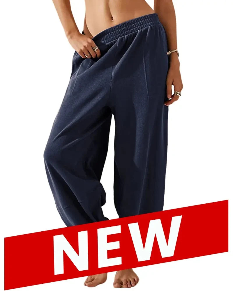 Women’s Baggy Wide-Leg Elastic Waist Pants with Pockets