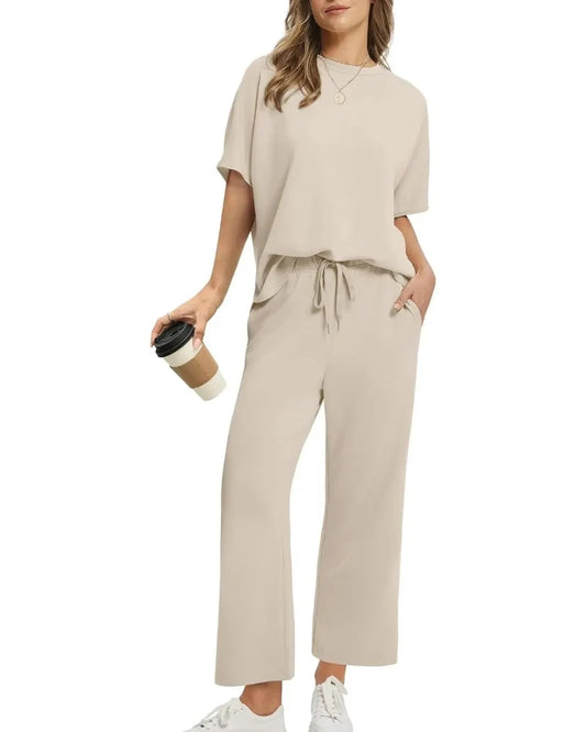 Women’s 2-Piece Set – Oversized Tee & Wide-Leg Pants, Casual Summer Wear