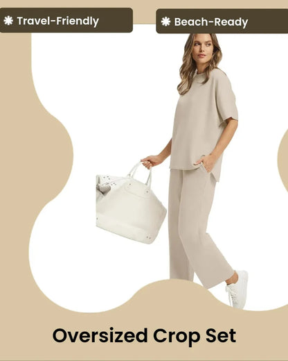 Women’s 2-Piece Set – Oversized Tee & Wide-Leg Pants, Casual Summer Wear
