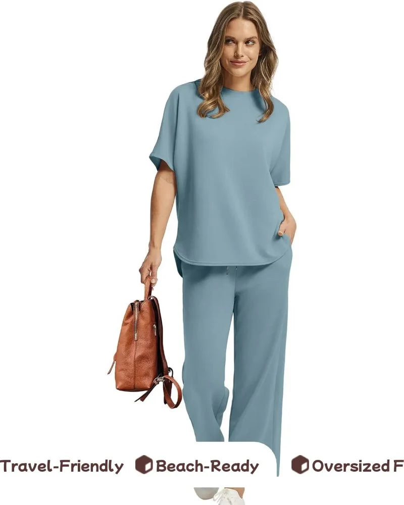Women’s 2-Piece Set – Oversized Tee & Wide-Leg Pants, Casual Summer Wear
