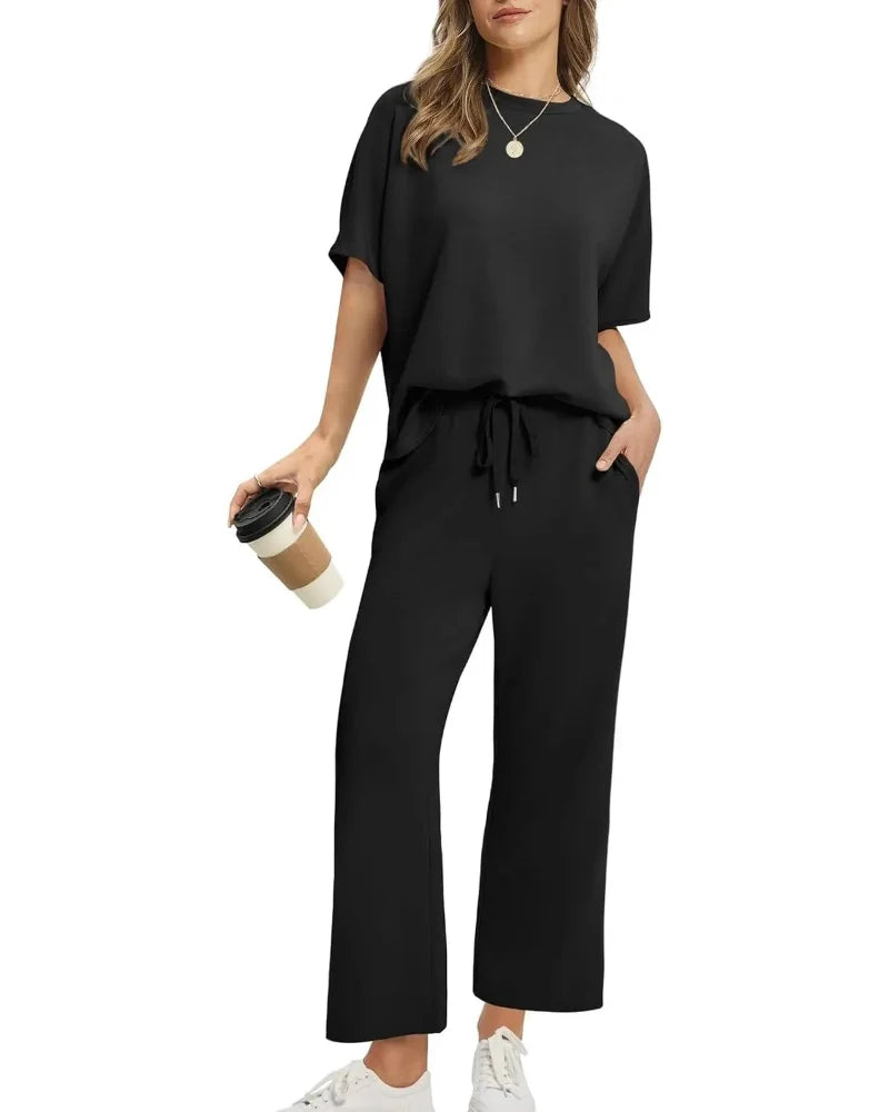 Women’s 2-Piece Set – Oversized Tee & Wide-Leg Pants, Casual Summer Wear