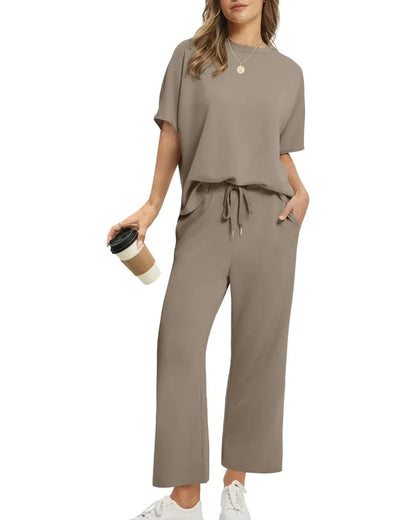 Women’s 2-Piece Set – Oversized Tee & Wide-Leg Pants, Casual Summer Wear