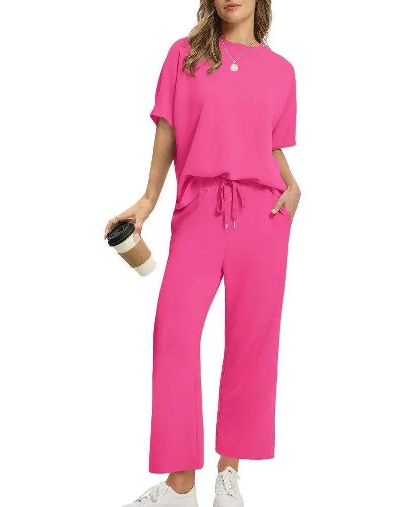 Women’s 2-Piece Set – Oversized Tee & Wide-Leg Pants, Casual Summer Wear