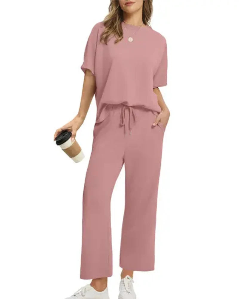 Women’s 2-Piece Set – Oversized Tee & Wide-Leg Pants, Casual Summer Wear