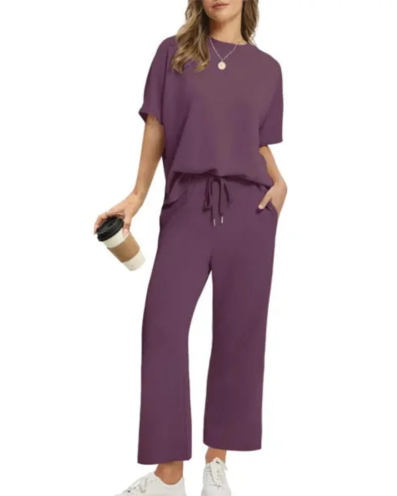 Women’s 2-Piece Set – Oversized Tee & Wide-Leg Pants, Casual Summer Wear