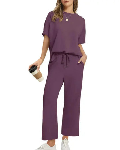 Women’s 2-Piece Set – Oversized Tee & Wide-Leg Pants, Casual Summer Wear