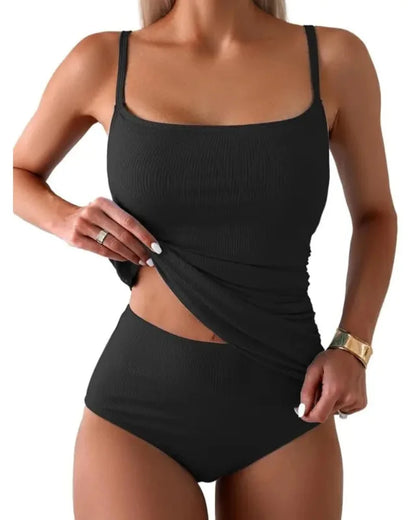 Women’s Tankini 2-Piece, Tummy Control Swimwear, High-Waisted Bottom