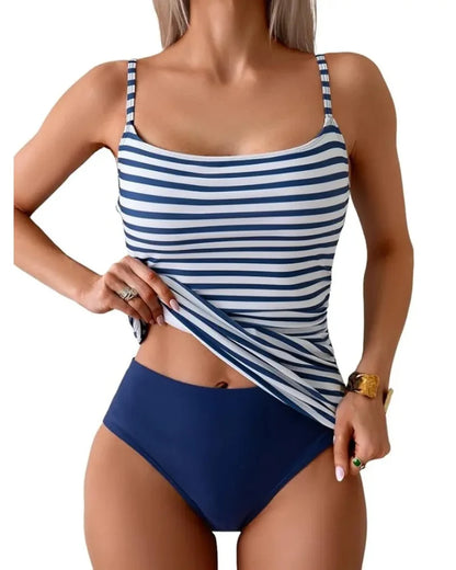 Women’s Tankini 2-Piece, Tummy Control Swimwear, High-Waisted Bottom
