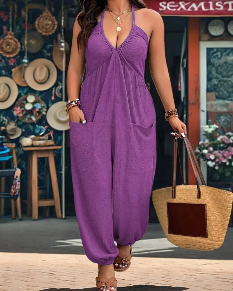 Women’s Pocket Jumpsuit, Sleeveless Casual Plus Size