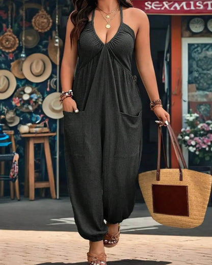 Women’s Pocket Jumpsuit, Sleeveless Casual Plus Size