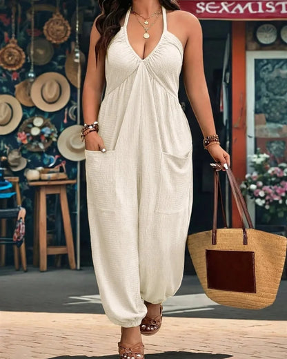 Women’s Pocket Jumpsuit, Sleeveless Casual Plus Size