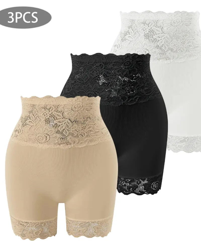 High-Waist Shapewear Shorts, Lace Tummy Control