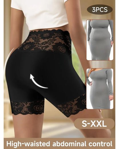 High-Waist Shapewear Shorts, Lace Tummy Control