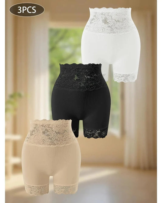 High-Waist Shapewear Shorts, Lace Tummy Control