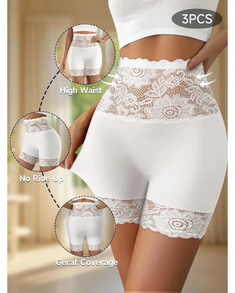 High-Waist Shapewear Shorts, Lace Tummy Control