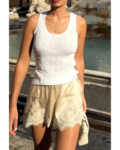 Women’s Silky Lace Trim Satin Lounge Shorts, Chic Style