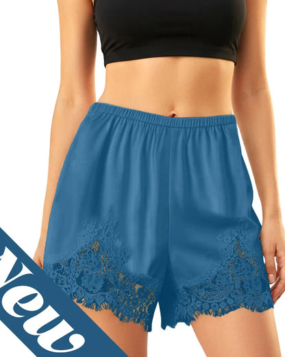 Women’s Silky Lace Trim Satin Lounge Shorts, Chic Style