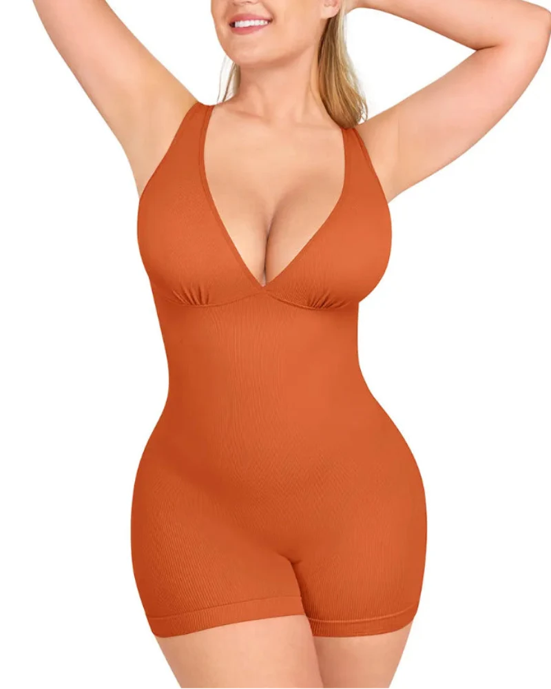 Deep V Bodycon Romper – Sculpt & Tummy Control