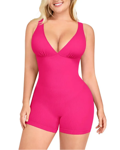 Deep V Bodycon Romper – Sculpt & Tummy Control
