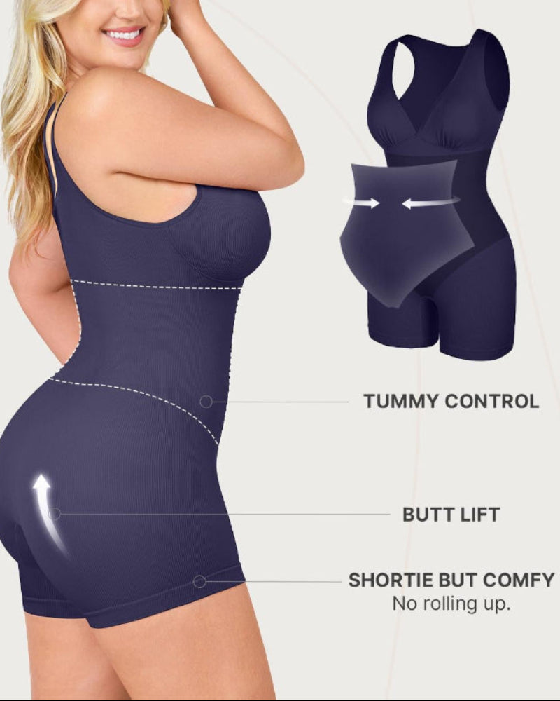 Deep V Bodycon Romper – Sculpt & Tummy Control