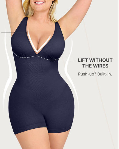 Deep V Bodycon Romper – Sculpt & Tummy Control