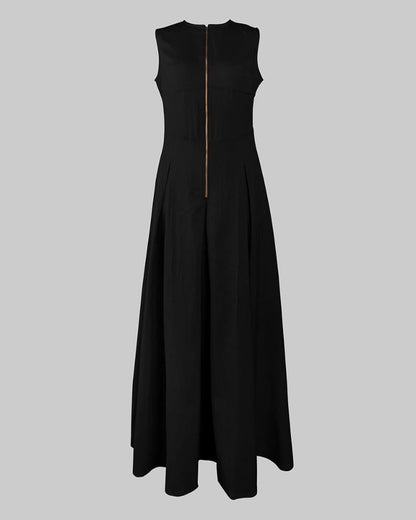 Women’s Loose Fit Maxi Dress – Pleated, Pocket, Slit, Summer Comfort Dress
