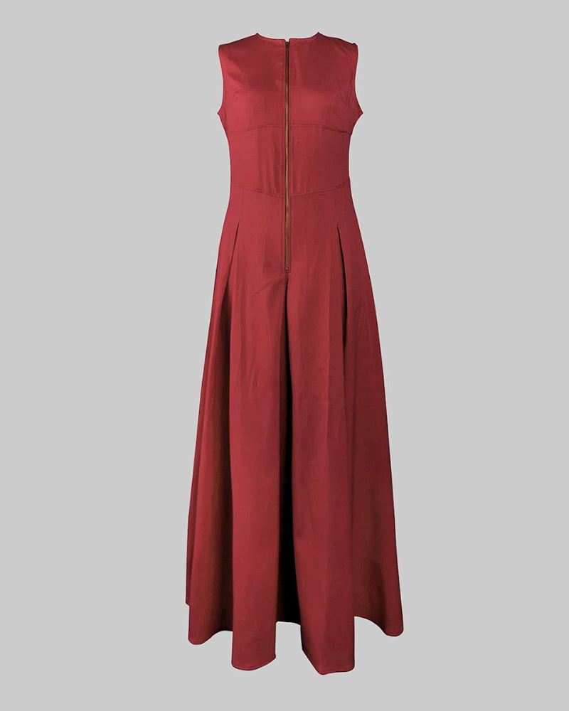 Women’s Loose Fit Maxi Dress – Pleated, Pocket, Slit, Summer Comfort Dress